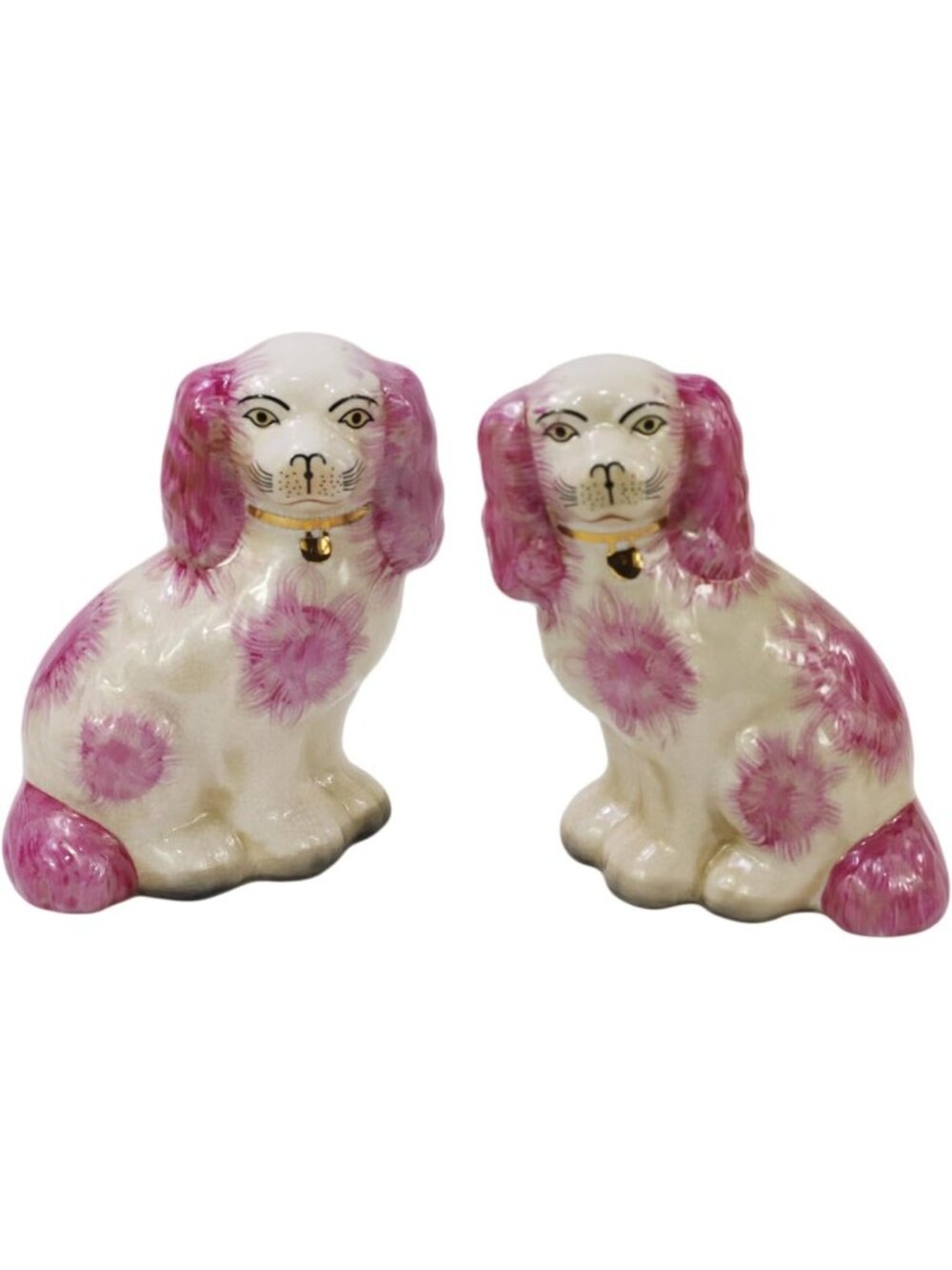 Vintage Pink Dog Figurines Set of 2 - Large Porcelain Statues for Home Decor